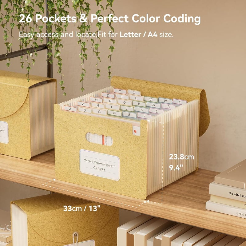 EcoStash Accordion File Organizer, 26 Pockets Wheat Straw Expanding File Folder, Monthly Bill Receipt Organizer, A-Z Tabs, 100% BPA Free, Return to Nature, Healthy Living, Letter/A4 Size-Wheat Yellow - Image 3